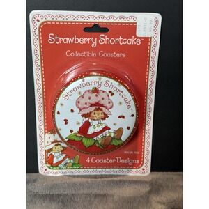Vintage Strawberry Shortcake Coaster Set 4 pc In‎ Round Tin Holder 2002 New Seal